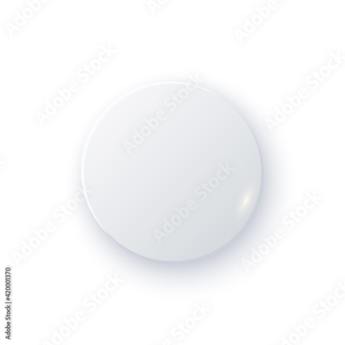 White round button with shade. Web 3d blank modern design vector illustration. Abstract clean element with circle shape isolated on white background. User application template
