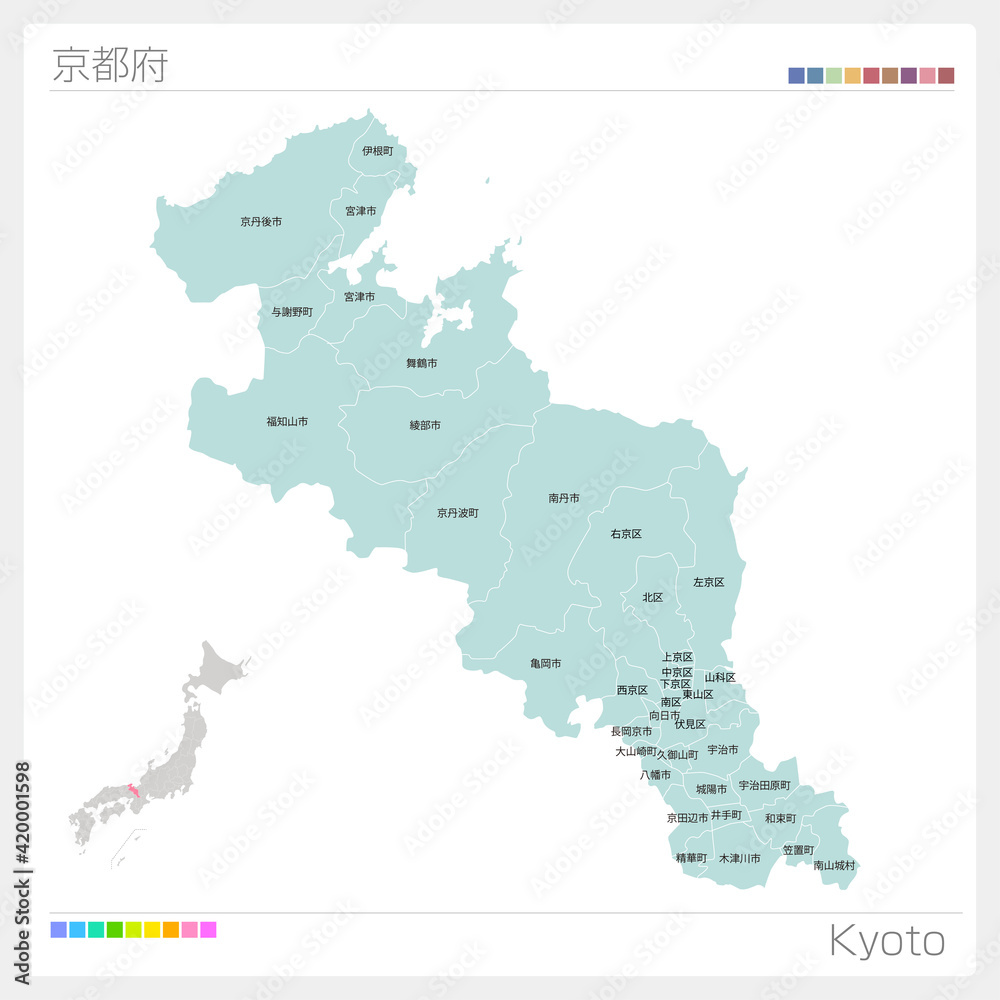 京都府の地図・Kyoto（市町村・区分け）