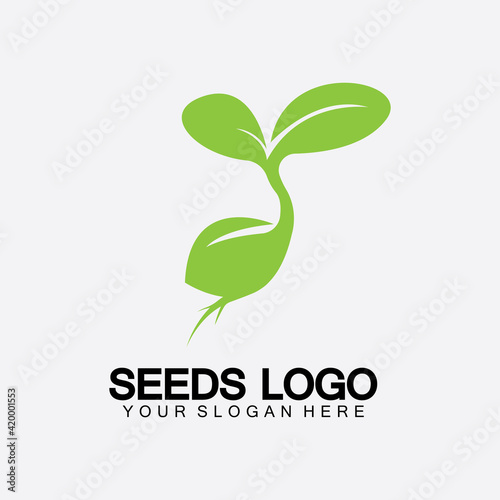 Plant Seeds Logo Concept Template Vector.growing seed logo.Seed grow Vector logo illustration design template