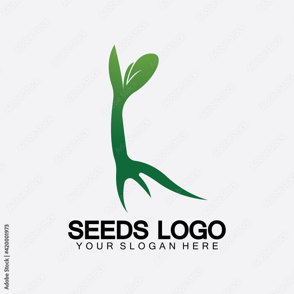 Fototapeta premium Plant Seeds Logo Concept Template Vector.growing seed logo.Seed grow Vector logo illustration design template