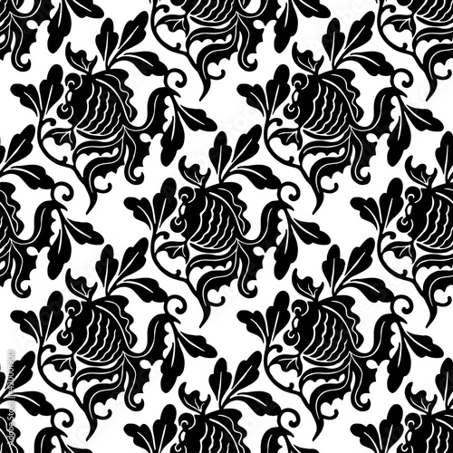 Damask goldfish seamless pattern vintage background