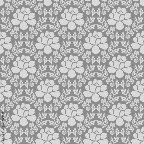 Damask flowers seamles pattern vintage gray background