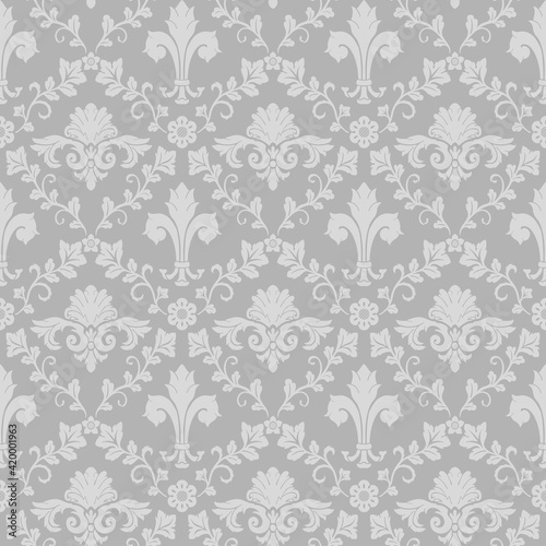 Damask seamless pattern gray background