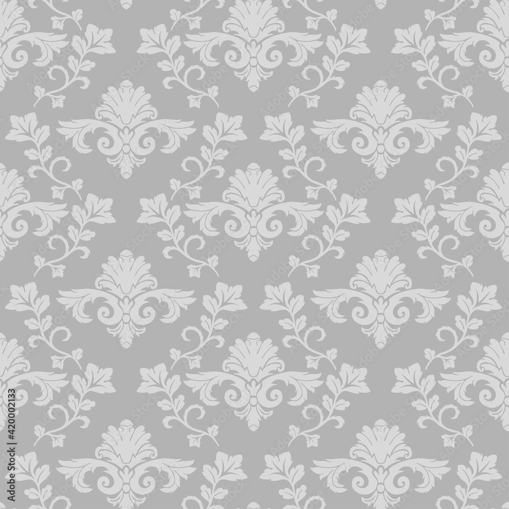 Intertwined damask floral seamless pattern gray wallpaper