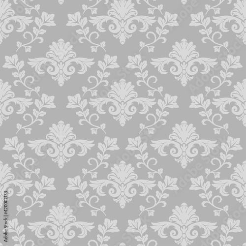 Intertwined damask floral seamless pattern gray wallpaper