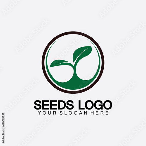 Plant Seeds Logo Concept Template Vector.growing seed logo.Seed grow Vector logo illustration design template
