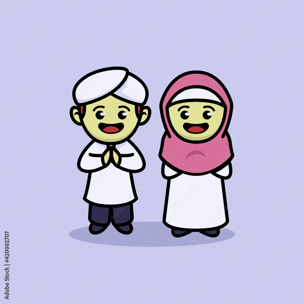 Couple muslim cute illustration