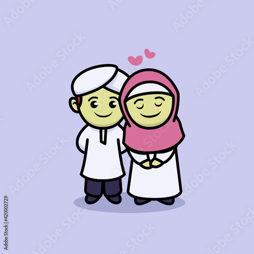 Couple muslim cute illustration