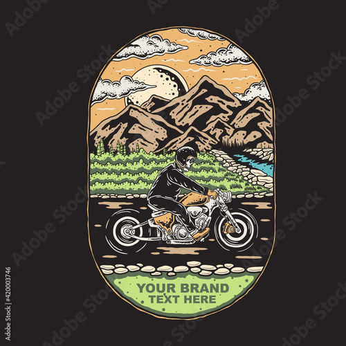 vintage illustration of old school motorcycle skull