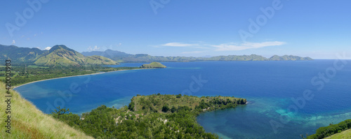 Scenic panoramic view of Kajuwulu tropical beach near Maumere, East Flores island, East Nusa Tenggara, Indonesia