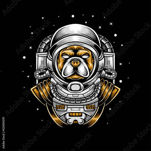 illustration dog astronout for tshirt design, embelm astronout, astronout character with engraving ornament photo