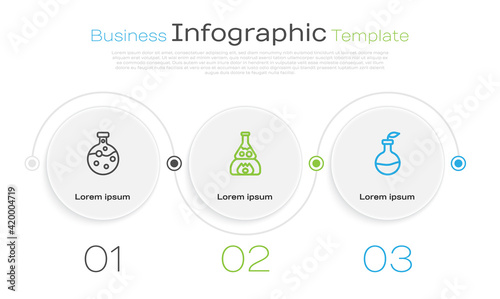 Set line Test tube and flask, on fire and Plant breeding. Business infographic template. Vector