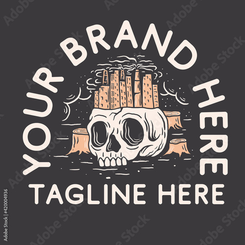 vintage illustration of old school skull