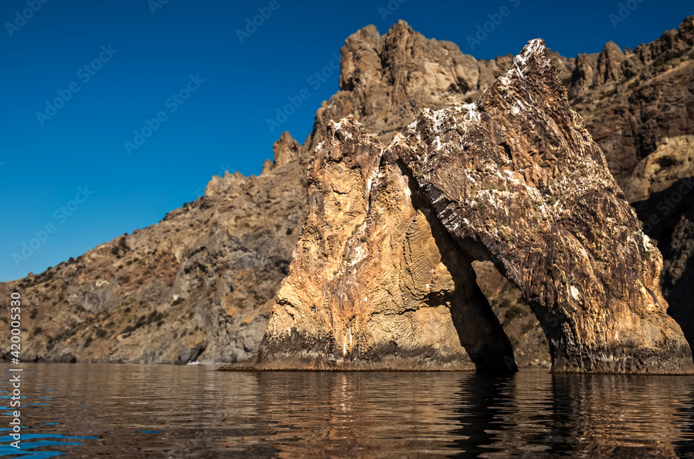 Famous Golden Gate rock in Karadag National park near Koktebel