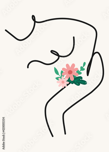 Hand drawn woman silhouette. Illustration in modern, trendy colors. Menstruation period concept.