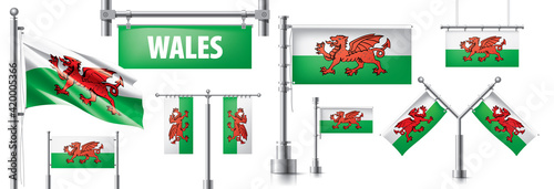 Vector set of the national flag of Wales in various creative designs