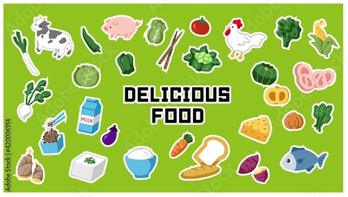 カラフルで可愛い野菜と肉のイラスト