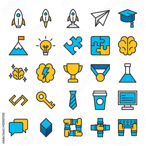 Rocket launch startup flat icon design, growth sme commercial symbol, editable stroke