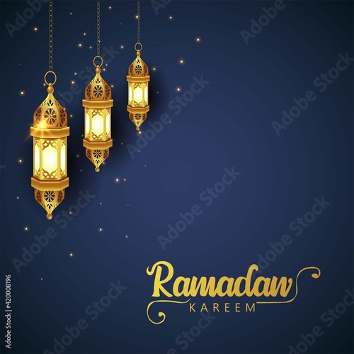 Crescent Islamic with Hanging Lantern for Ramadan Kareem and eid mubarak. Golden Half Moon pattern,background.vector illustration.