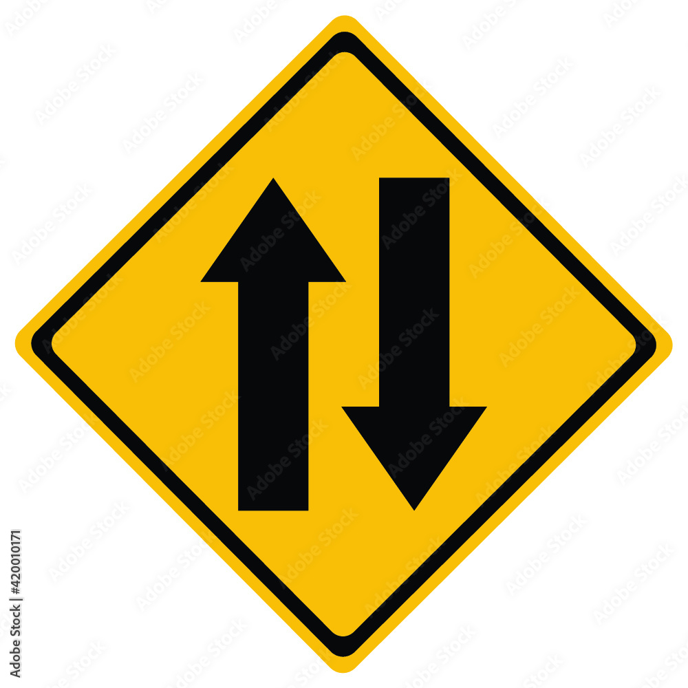 Two way yellow traffic sign, vector illustration Two way yellow traffic sign, vector illustration