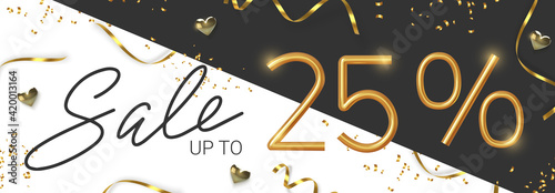 25 off discount promotion sale made of realistic 3d gold number with sepantine and tinsel. Vector