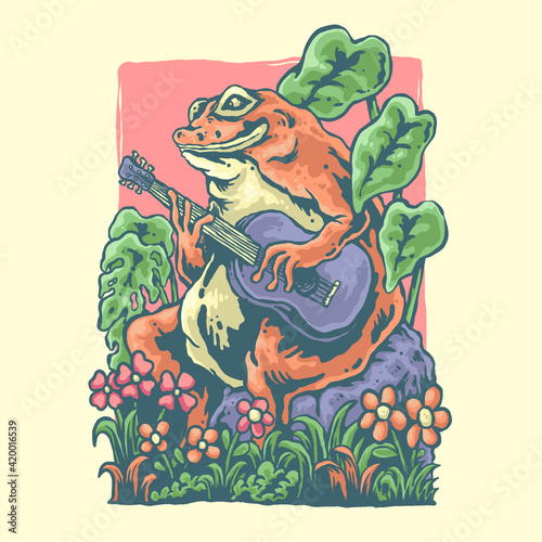 vintage illustration of a guitar frog design