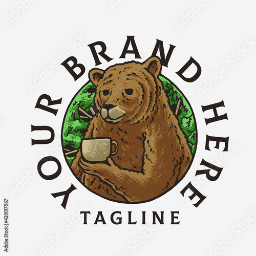 coffee bear logo design illustration