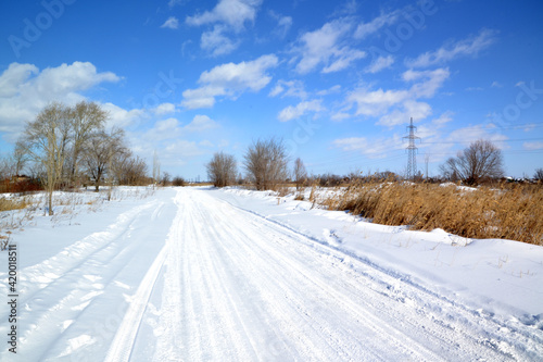 winter landscape  road through snow