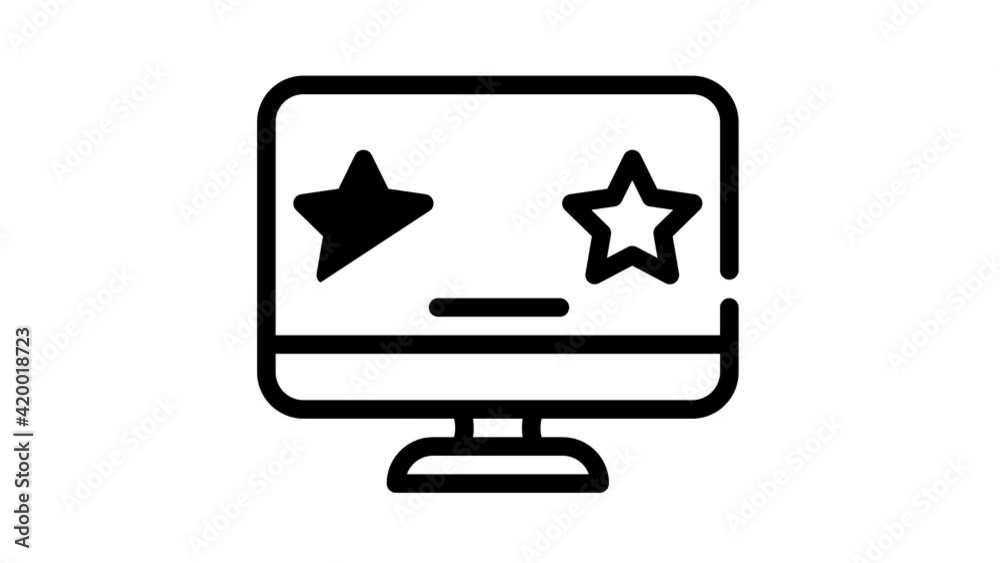 review stars on computer screen black icon animation
