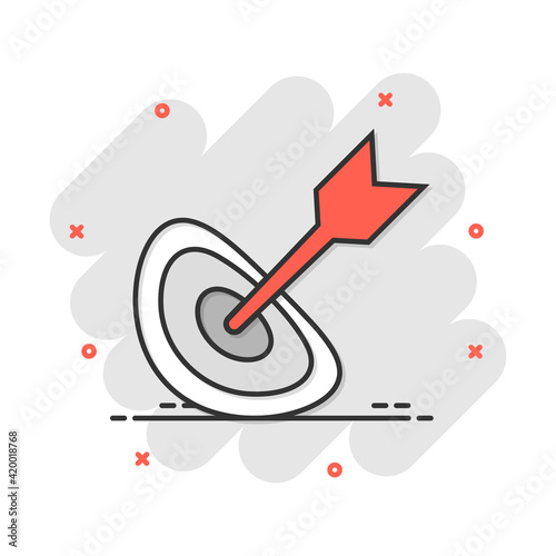 Vector cartoon target aim icon in comic style. Darts game sign illustration pictogram. Success business splash effect concept.