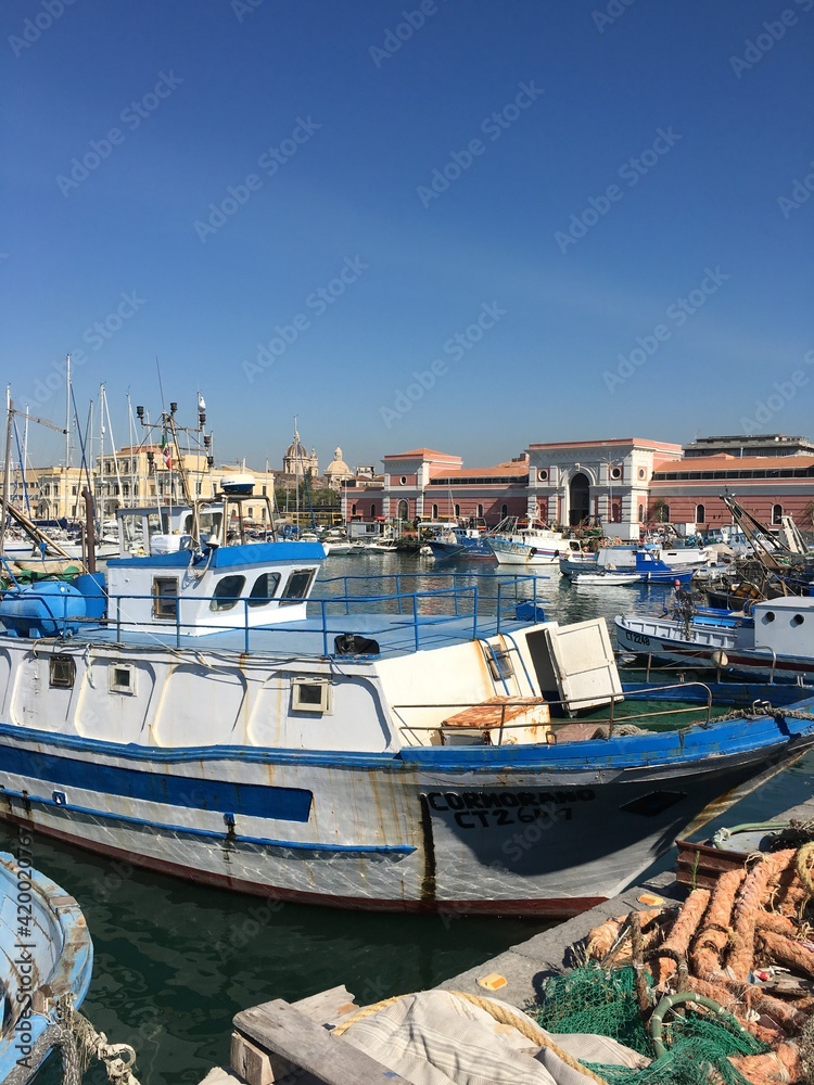Fishing boat in the port of Catania, Crete, Greece