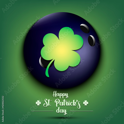 Happy St. Patricks day. Bowling ball and clover on an isolated background. Pattern for greeting card, logo, banner, poster, party invitation. Vector illustration