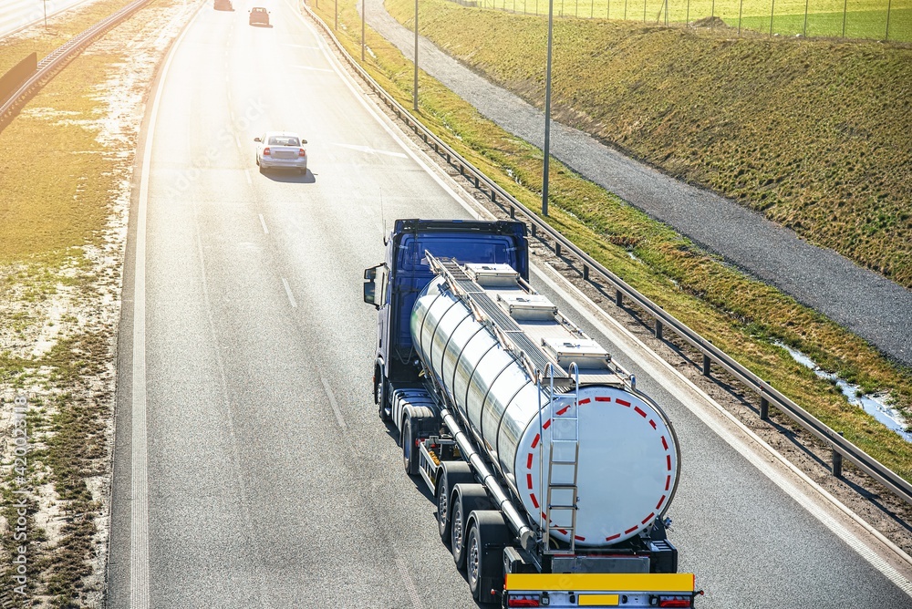 A big fuel tanker truck