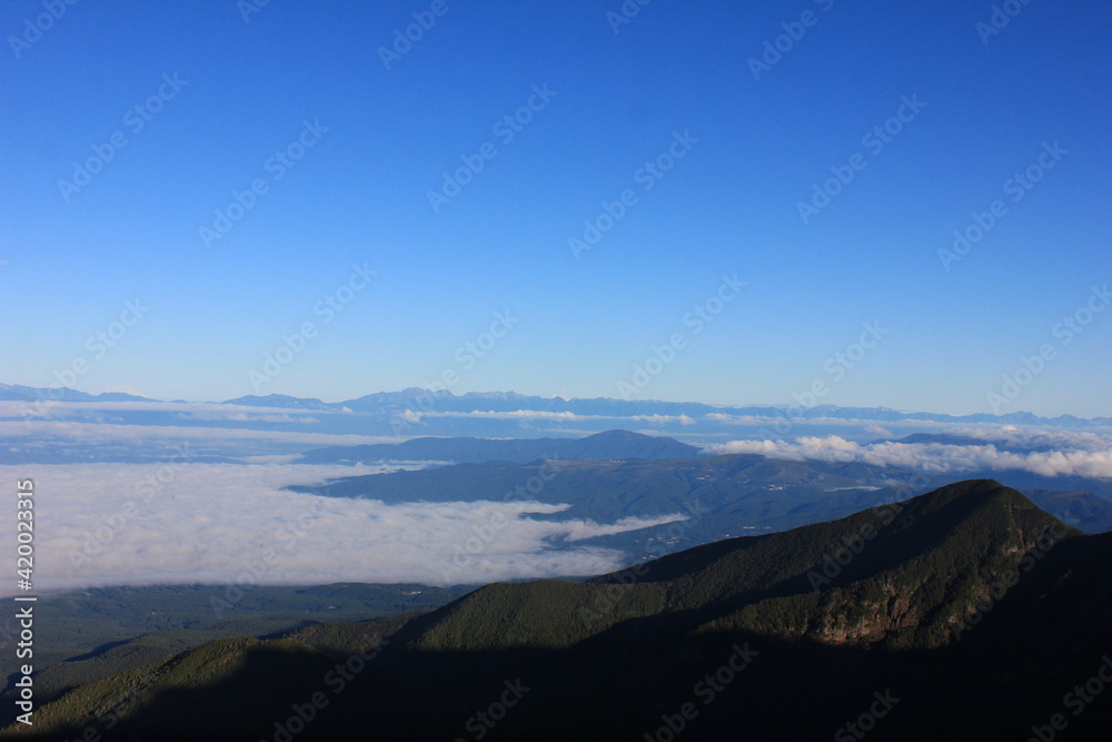 八ヶ岳の風景。雲海と周辺の山々を望む。