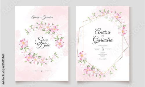  Beautiful floral frame wedding invitation card template Premium Vector