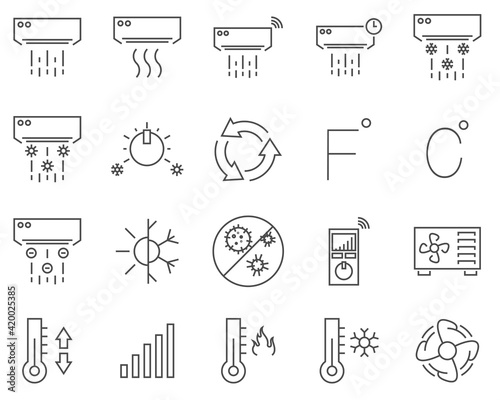 Set of conditioning system line vector icons.