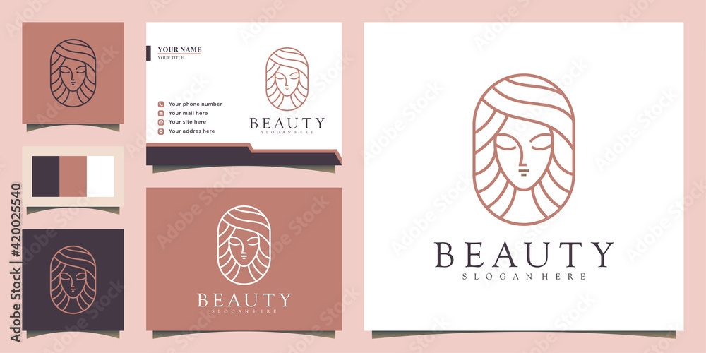 Woman logo with modern line art style for beauty salon and business ...