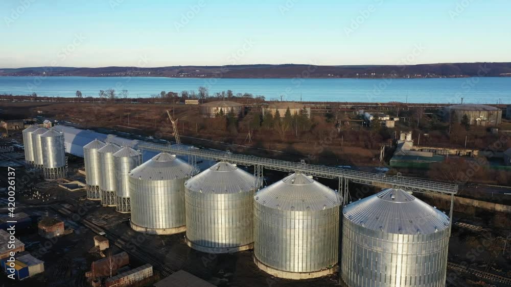 The Granary silos near the river aerial view