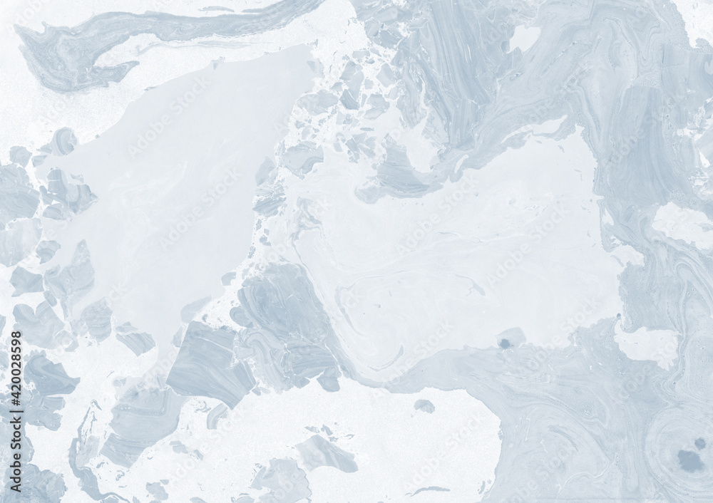 Obraz premium Abstract boho blue hue marble background. Vintage light blue acrylic marble texture. Artsy pattern for banner, creative poster, flyer design. Liquid ink on wet surface. Tender blue marbled paper.