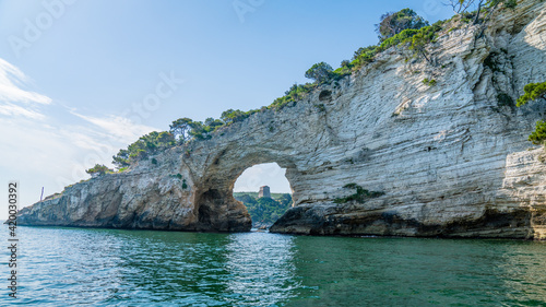 Wallpaper Mural Rock arch taken from the boat with the castle in the arch background near Vieste / Gargano / Italy. Torontodigital.ca