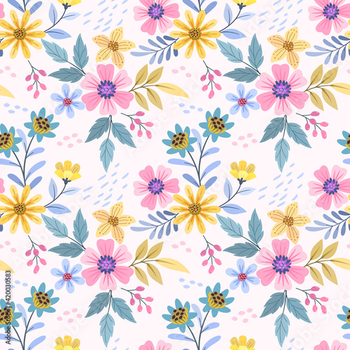 Floral seamless pattern with pink monochrome background for fabric  textile  and wallpaper.