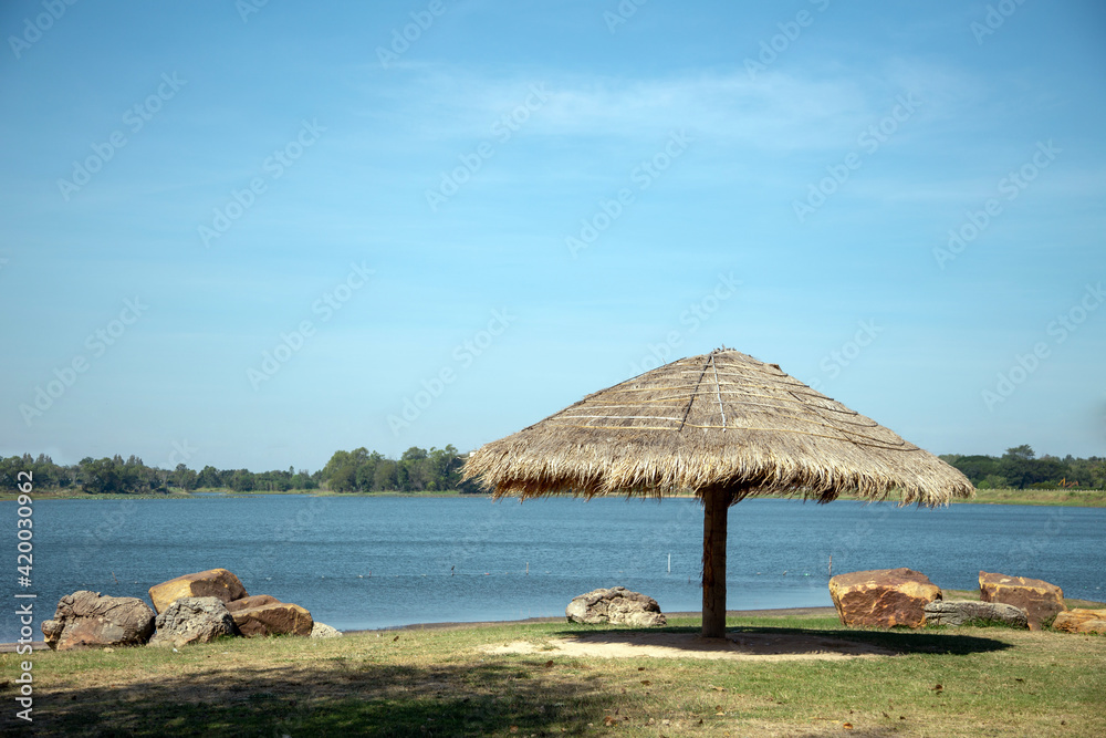 landscape of water pond and hut for relax landscape of water pond and hut for relax