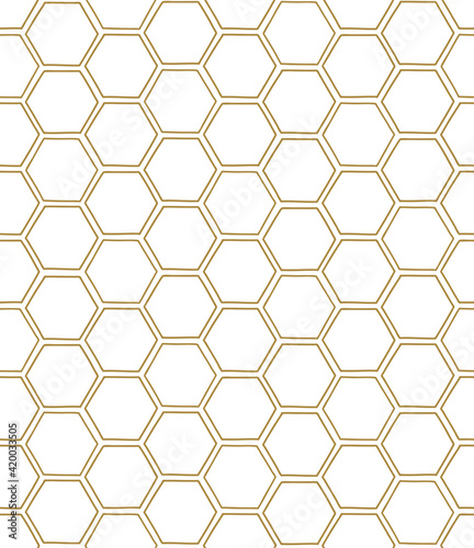 Linear Honeycomb vector seamless pattern. Decorative hand drawn geometric line art hexagonal background.