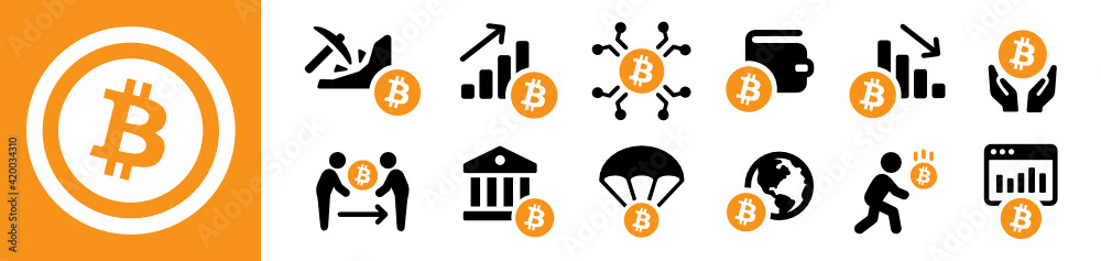 Obraz premium Set of bitcoin cryptocurrency vector icon. 