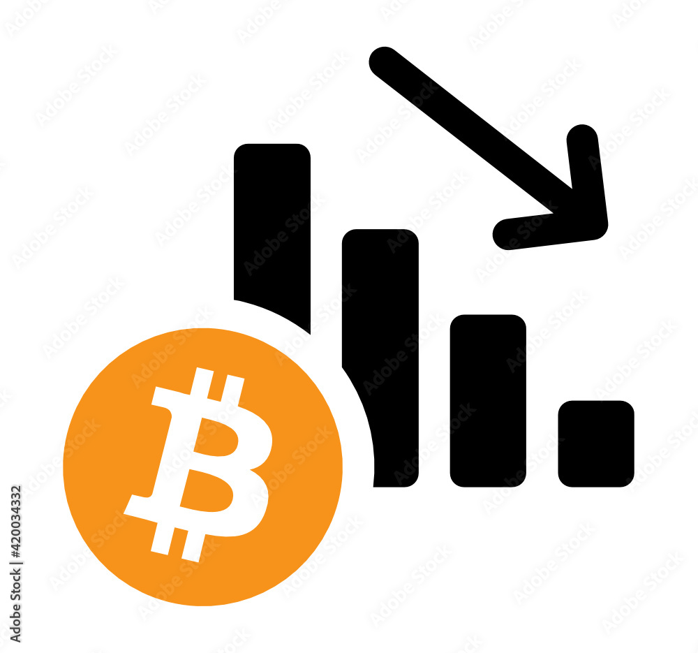 Bitcoin price decrease. Market crash, financial crisis. Crypto currency investment going down vector icon Bitcoin price decrease. Market crash, financial crisis. Crypto currency investment going down vector icon