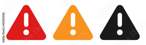 Caution alarm set, danger sign collection, attention vector icon, yellow, red and black fatal error message element, exclamation mark of warning attention icon 
