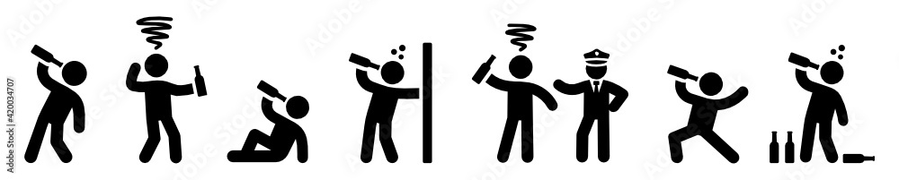 Drunk man behavior, alcohol addiction icon Drunk man behavior, alcohol addiction icon