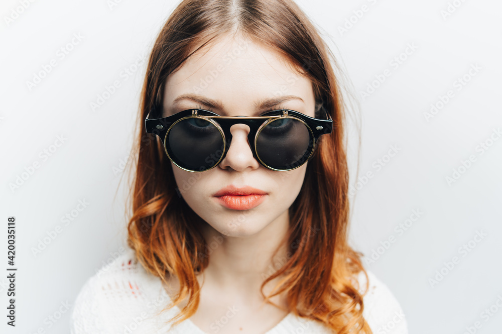 pretty woman fashionable glasses studio face close up fashion pretty woman fashionable glasses studio face close up fashion