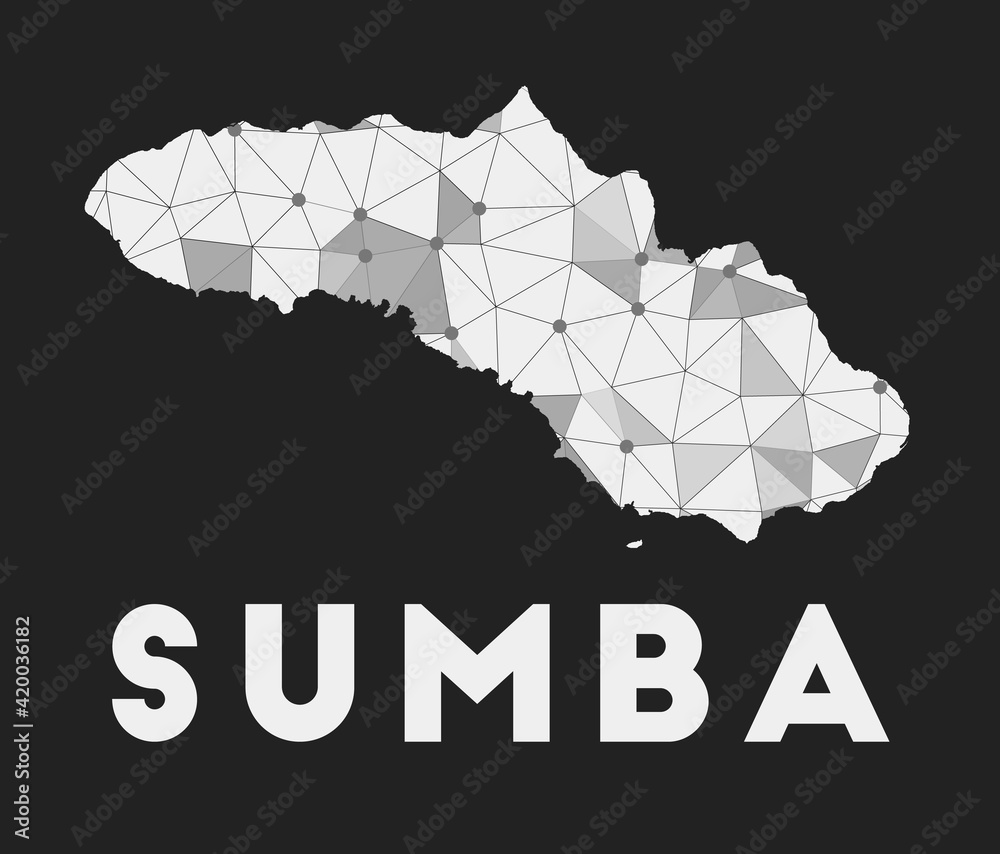 Sumba - communication network map of island. Sumba trendy geometric design on dark background. Technology, internet, network, telecommunication concept. Vector illustration. Sumba - communication network map of island. Sumba trendy geometric design on dark background. Technology, internet, network, telecommunication concept. Vector illustration.
