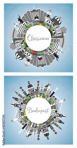 Photography Budapest Hungary and Chisinau Moldova City Skyline Set.